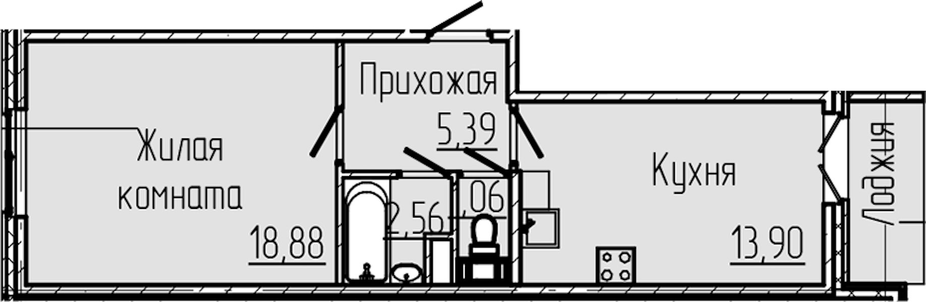 1-комнатная квартира 43.53 м², 3/8 эт., ЖК «SERTOLOVO PARK»